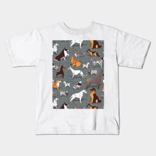 Origami doggie friends II // pattern // grey green linen texture background paper dogs Kids T-Shirt